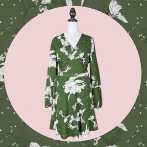 Voodoo Vixen Green & White Floral Print Long Sleeve Wrap Mini Dress 10/XL